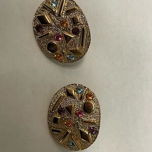 Sarah Coventry Gold Earrings with Pink, Orange, and Blue Accents SULTANA